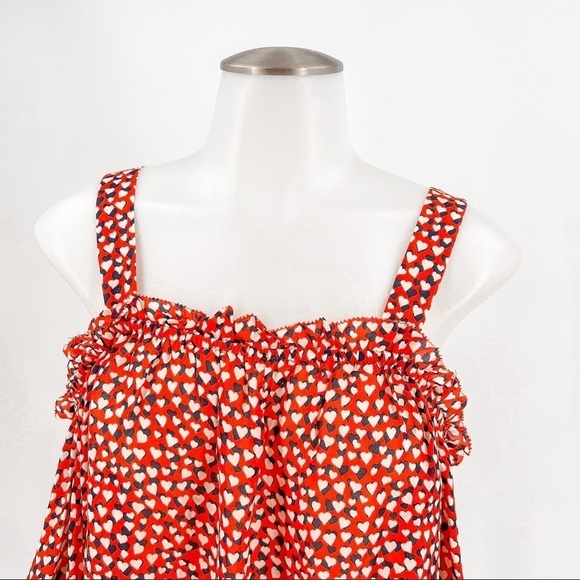 J Crew Red Off Shoulder Bell Sleeve Heart Print Silk Blouse - Picture 4 of 8